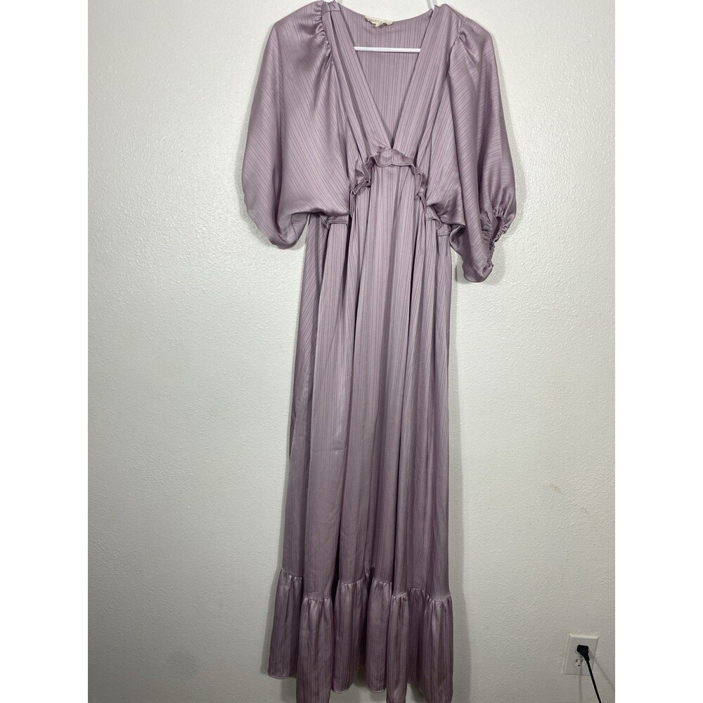 Vanilla Bay maternity long lilac V-neck pleated dress, size S - Picture 4 of 9